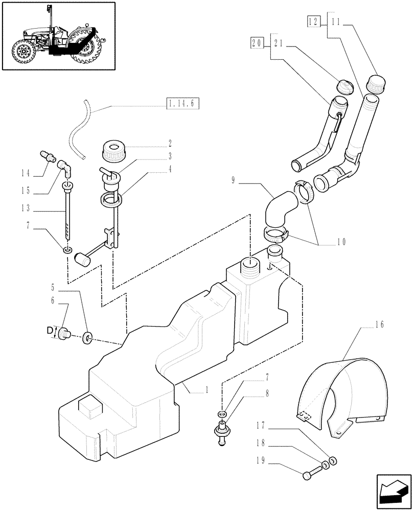 Схема запчастей Case IH JX1060C - (1.14.0/03) - (VAR.207) FUEL TANK WITH CLEARANCE FROM GROUND 70MM - FUEL TANK AND GUARD (02) - ENGINE EQUIPMENT