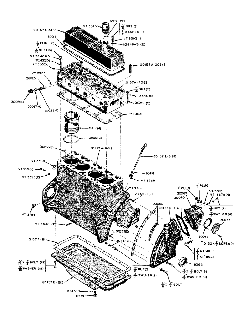 Схема запчастей Case IH 320 - (022) - DIESEL ENGINE, CYLINDER HEAD, BLOCK, TIMING GEAR COVER, FUEL INJECTI. PUMP DRIVE HOUSING AND OIL PAN (02) - ENGINE