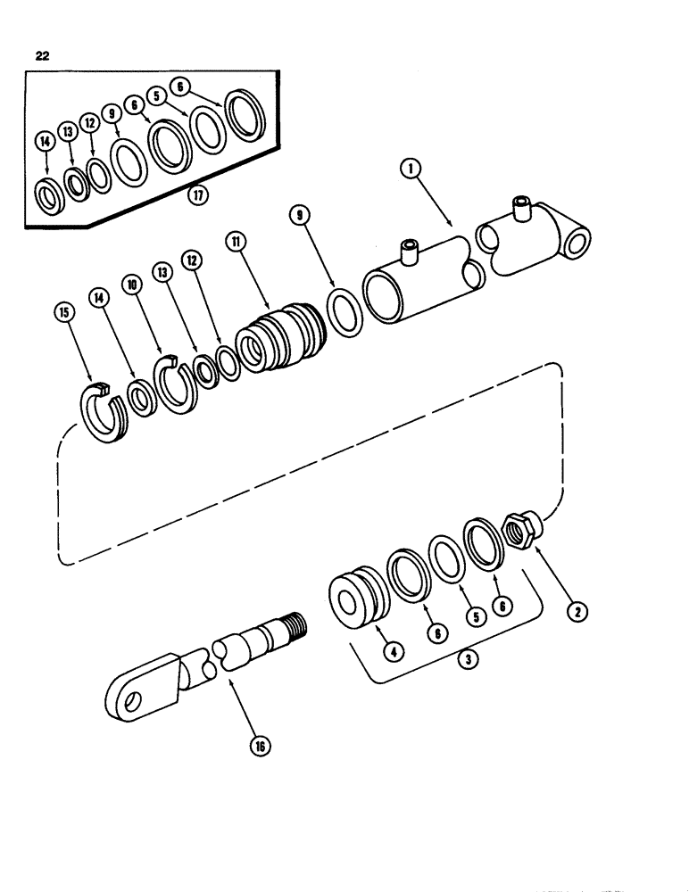 Схема запчастей Case IH 3640 - (22) - TWINE TUBE HYDRAULIC CYLINDER, 1-1/2 INCH (38 MM) BORE X 8 INCH (203MM) STROKE 