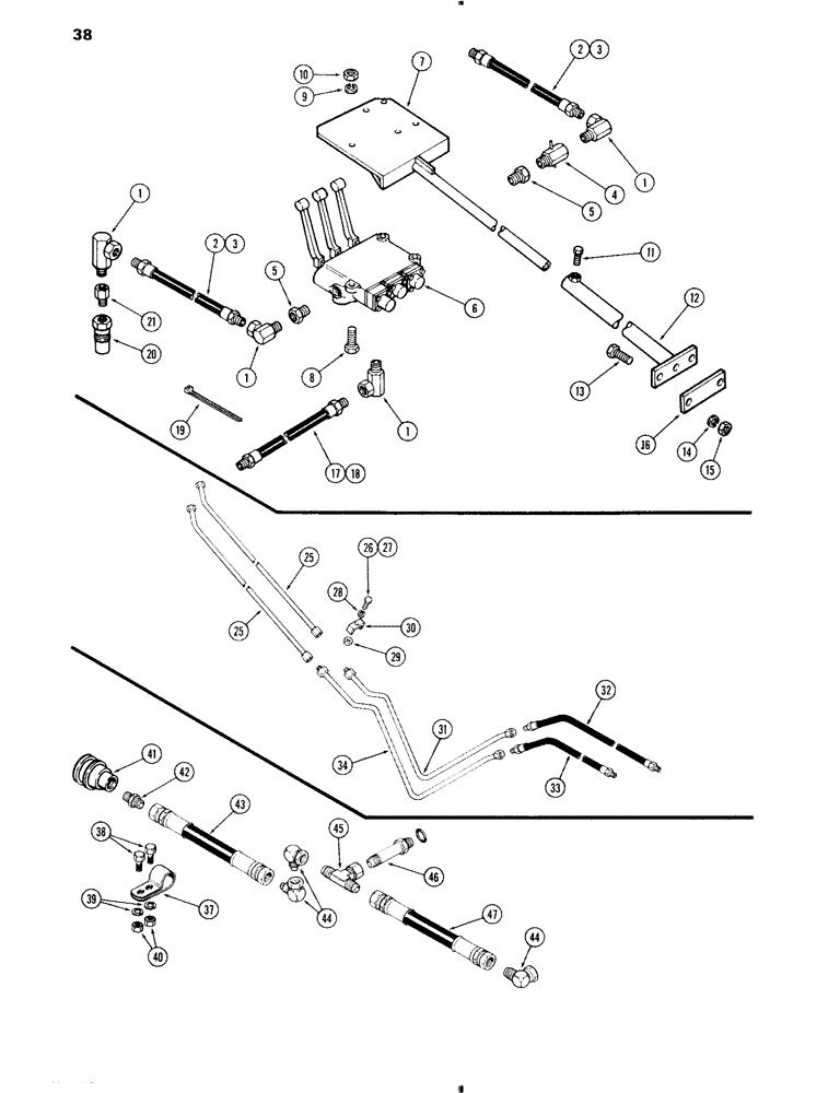 Схема запчастей Case IH 70 - (38) - CONTROL VALVE AND HOSES / THIRD CYLINDER KIT / HYDRAULIC RETURN KIT (35) - HYDRAULIC SYSTEMS