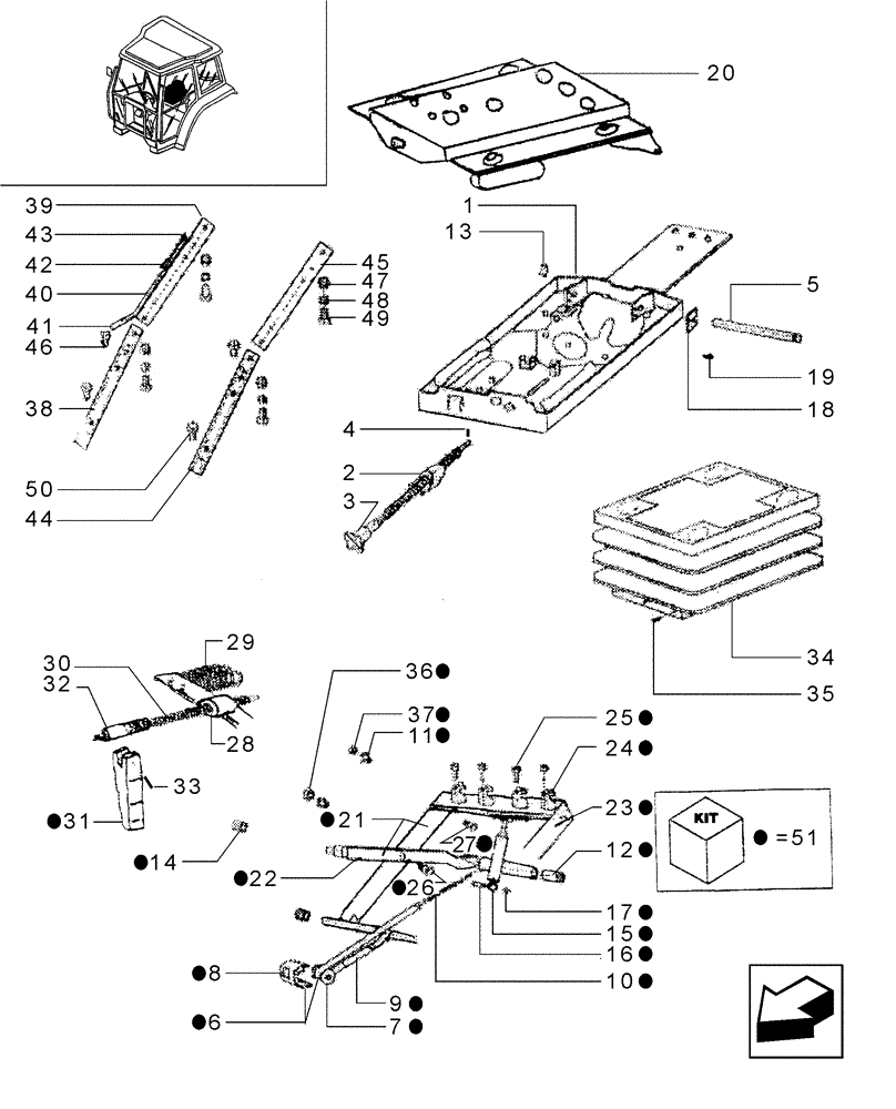 Схема запчастей Case IH JX80 - (1.93.3/02A[02]) - (VAR.191) DELUXE VINYL SEAT WITH BELTS, SUPPORT AND COMPONENT PARTS (10) - OPERATORS PLATFORM/CAB