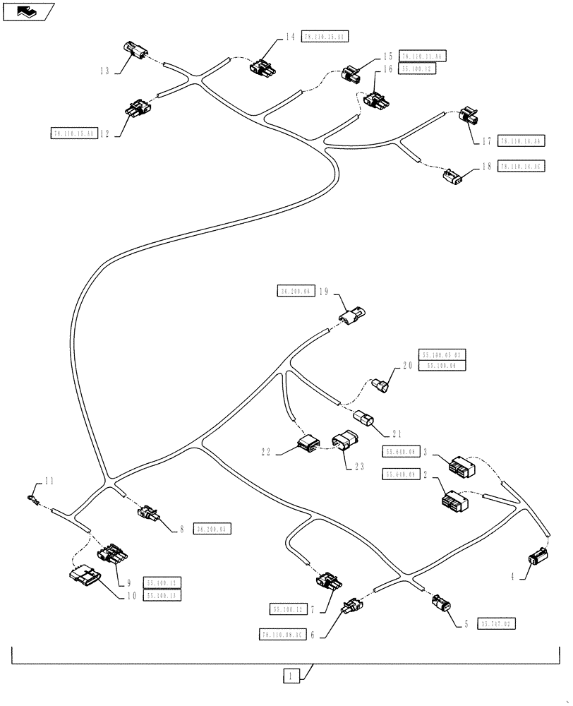 Схема запчастей Case IH 810 - (55.100.14) - WET BOOM HARNESS (55) - ELECTRICAL SYSTEMS