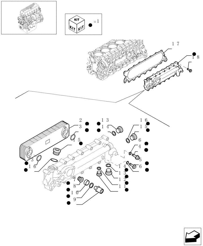 Схема запчастей Case IH STEIGER 385 - (02-62) - HEAT EXCHANGER, STEIGER 385 / 435 & 485 (02) - ENGINE