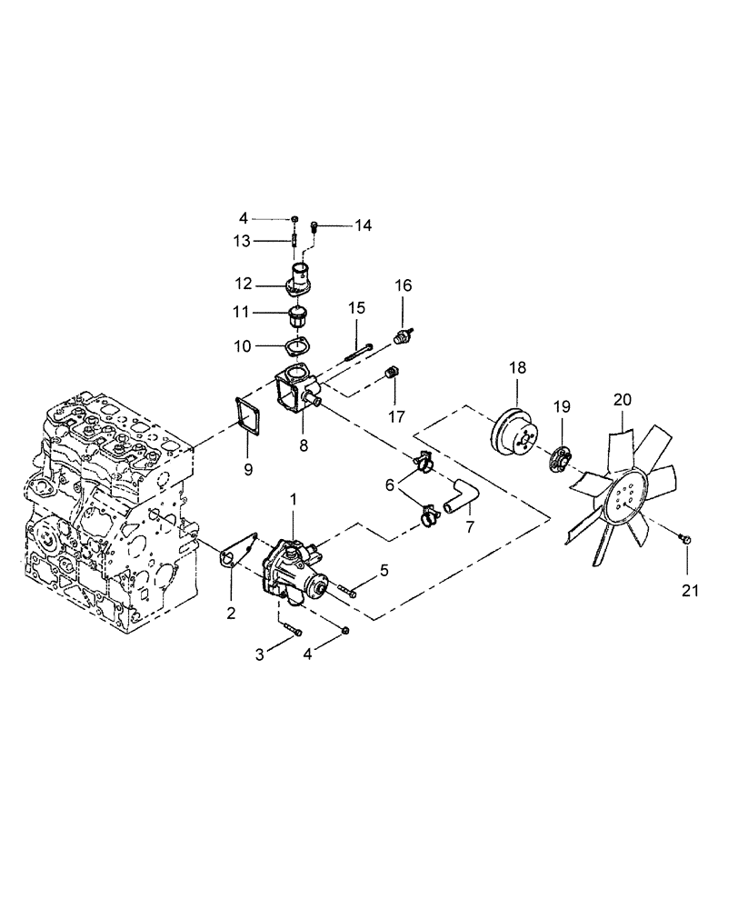 Схема запчастей Case IH DX18E - (01.06) - WATER PUMP & FAN (01) - ENGINE