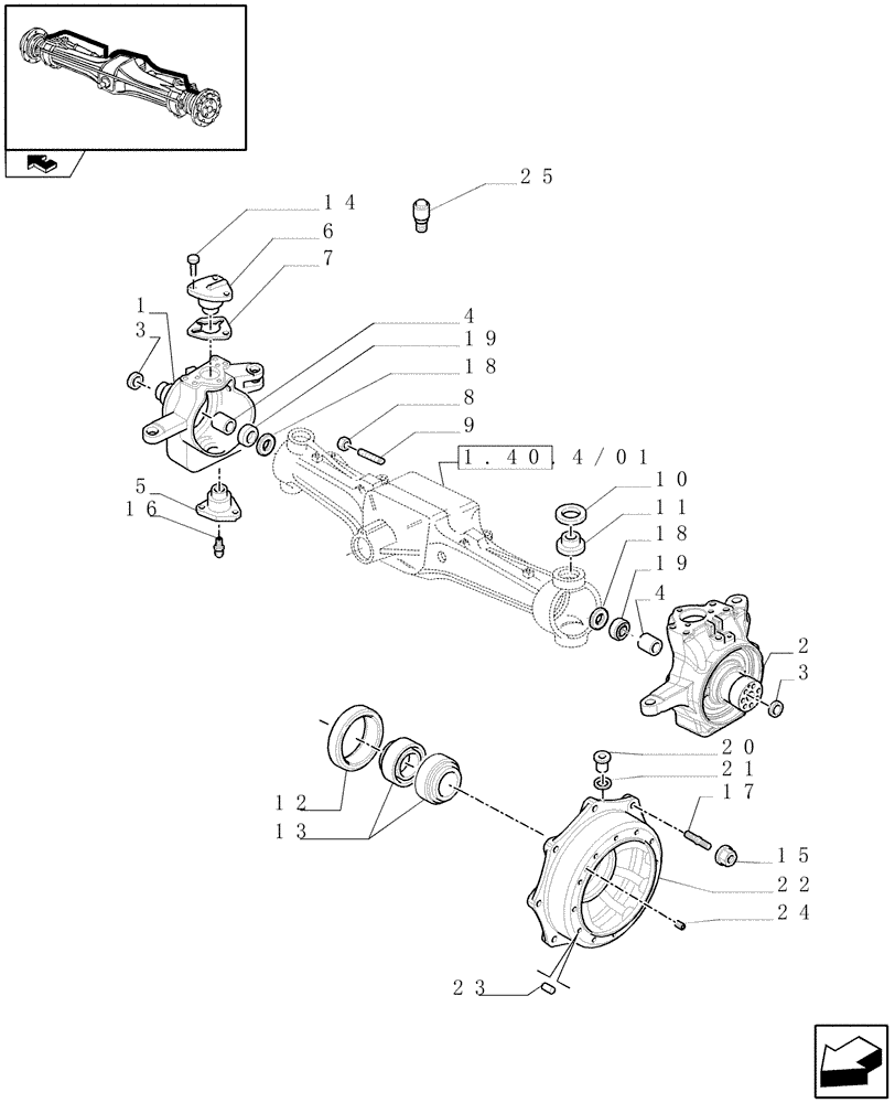 Схема запчастей Case IH MAXXUM 115 - (1.40.4/02[01]) - (CL.4) FRONT AXLE W/MULTI-PLATE DIFF. LOCK, ST. SENSOR AND BRAKES - STEERING AXLES AND HUBS (VAR.330426) (04) - FRONT AXLE & STEERING