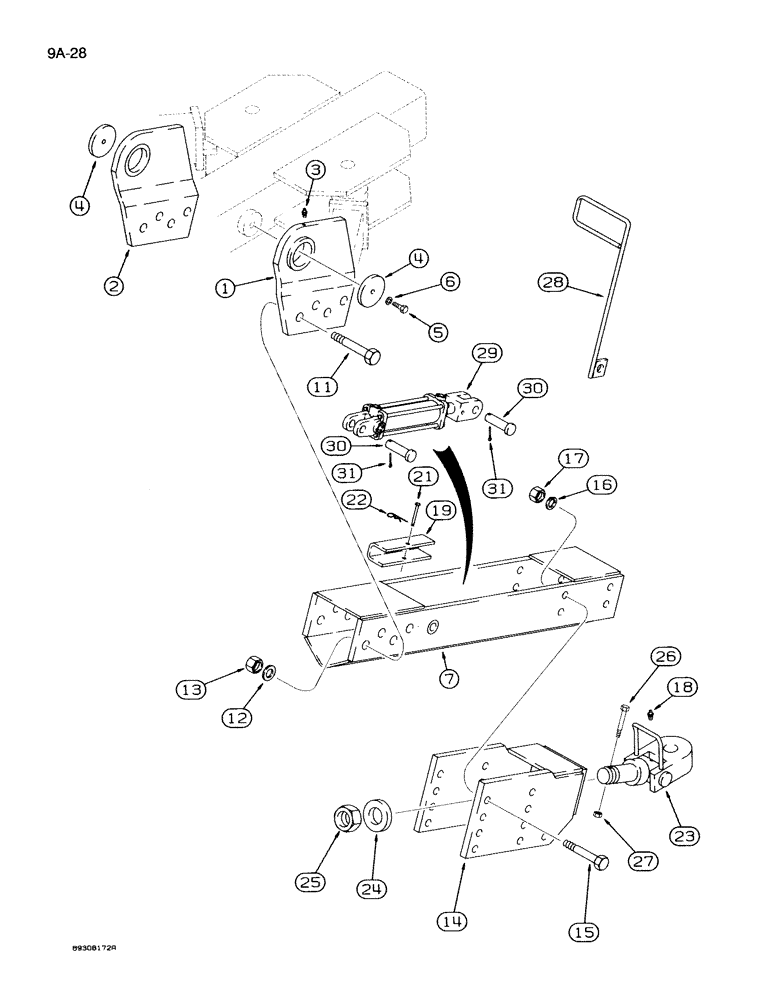 Схема запчастей Case IH 950 - (9A-28) - LOWER TONGUE HITCH, 24 ROW NARROW, FRONT FOLD (09) - CHASSIS/ATTACHMENTS