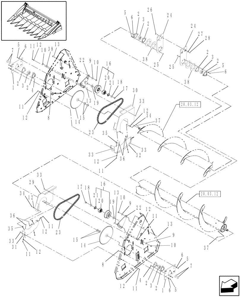 Схема запчастей Case IH 3212-30 - (20.03.13) - AUGER DRIVE, DOUBLE, DRIVEN SIDE (58) - ATTACHMENTS/HEADERS