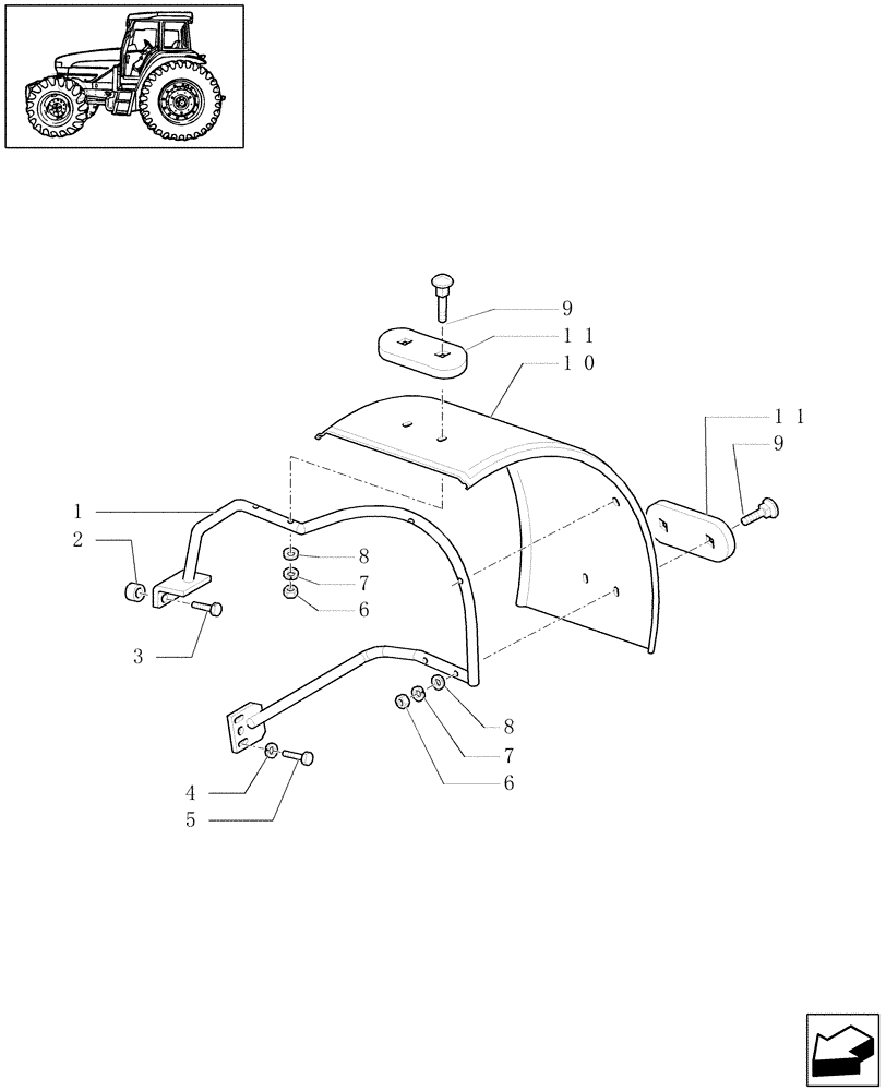 Схема запчастей Case IH JX1090U - (1.43.0/05[01]) - (VAR.860) FRONT MUDGUARDS - 2WD (04) - FRONT AXLE & STEERING