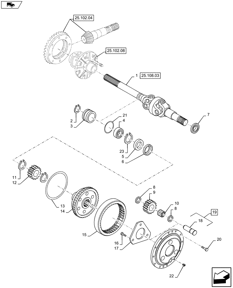 Схема запчастей Case IH PUMA 160 - (25.108.01) - VAR - 330414, 390409 - CL.3 FRONT AXLE W/ OUT BRAKES - FINAL DRIVE (25) - FRONT AXLE SYSTEM