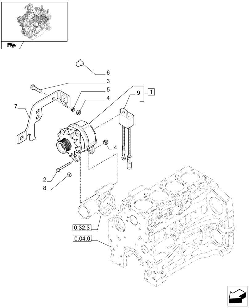 Схема запчастей Case IH FARMALL 85C - (0.40.0) - ALTERNATOR (01) - ENGINE