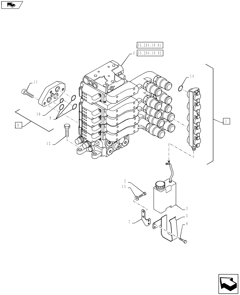 Схема запчастей Case IH PUMA 130 - (35.204.17) - VAR - 331553, 331875 - EHR CONTROL VALVE - MOUNTING & ATTACHMENTS - 5 VALVE (35) - HYDRAULIC SYSTEMS