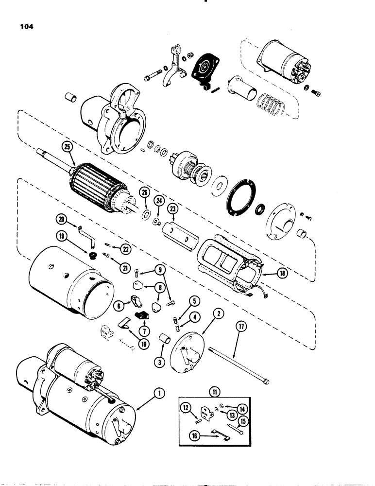 Схема запчастей Case IH 1845 - (104) - A39839 STARTER, (188) DIESEL ENGINE (55) - ELECTRICAL SYSTEMS