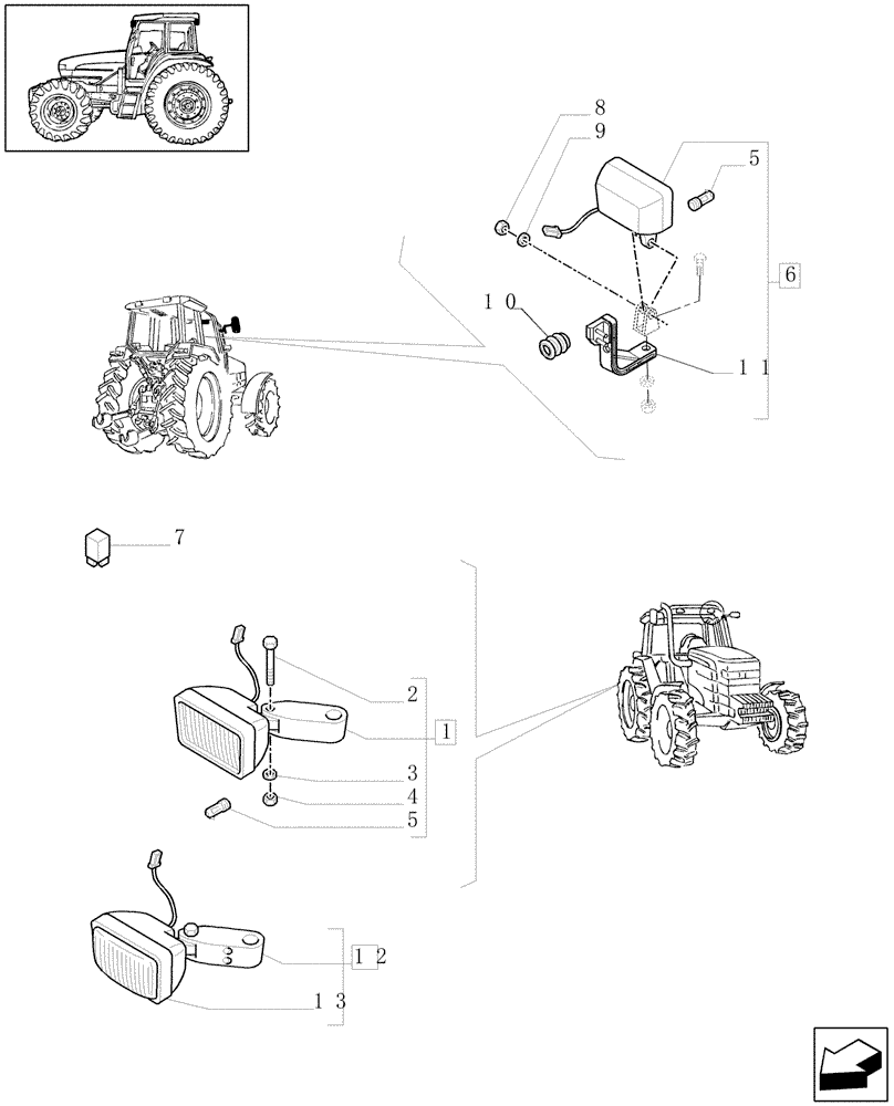 Схема запчастей Case IH MXU135 - (1.91.3/01) - (VAR.769) WORKLAMPS (10) - OPERATORS PLATFORM/CAB