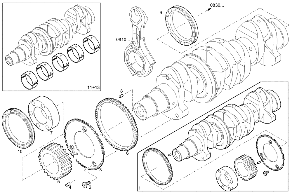 Схема запчастей Case IH F5AE9484G A003 - (0801.033) - CRANK SHAFT 