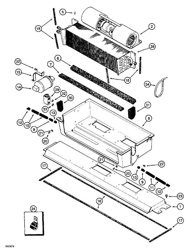 Схема запчастей Case IH 2022 - (9E-24) - CAB EVAPORATOR HEATER CORE, AND BLOWER MOUNTING (10) - CAB & AIR CONDITIONING