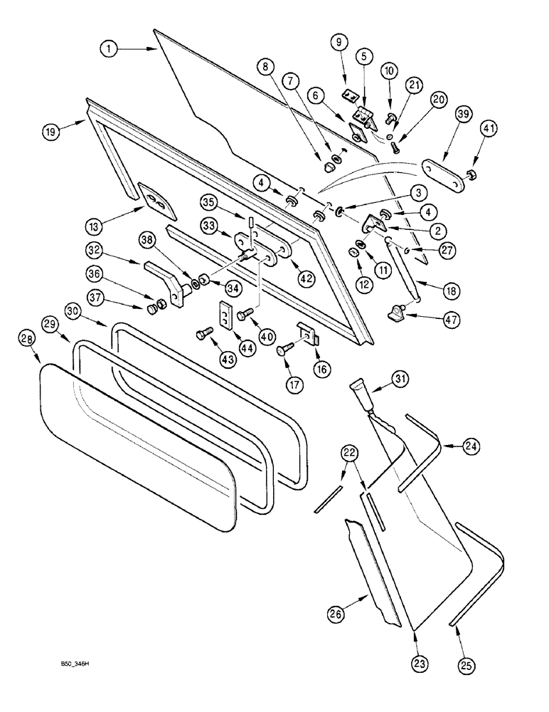 Схема запчастей Case IH 3230 - (9-042) - CAB, REAR WINDOWS (09) - CHASSIS/ATTACHMENTS