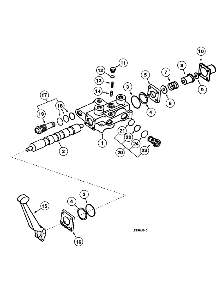 Схема запчастей Case IH 2450 - (4-36) - LOADER CONTROL VALVE, WITH ONE SPOOL UNIBODY FOR FOURTH CIRCUIT 