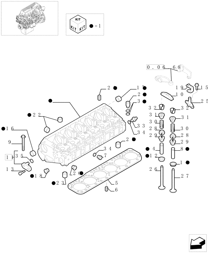 Схема запчастей Case IH F3AE0684E B002 - (0.06.0[01]) - CYLINDER HEAD & RELATED PARTS (500387339) 