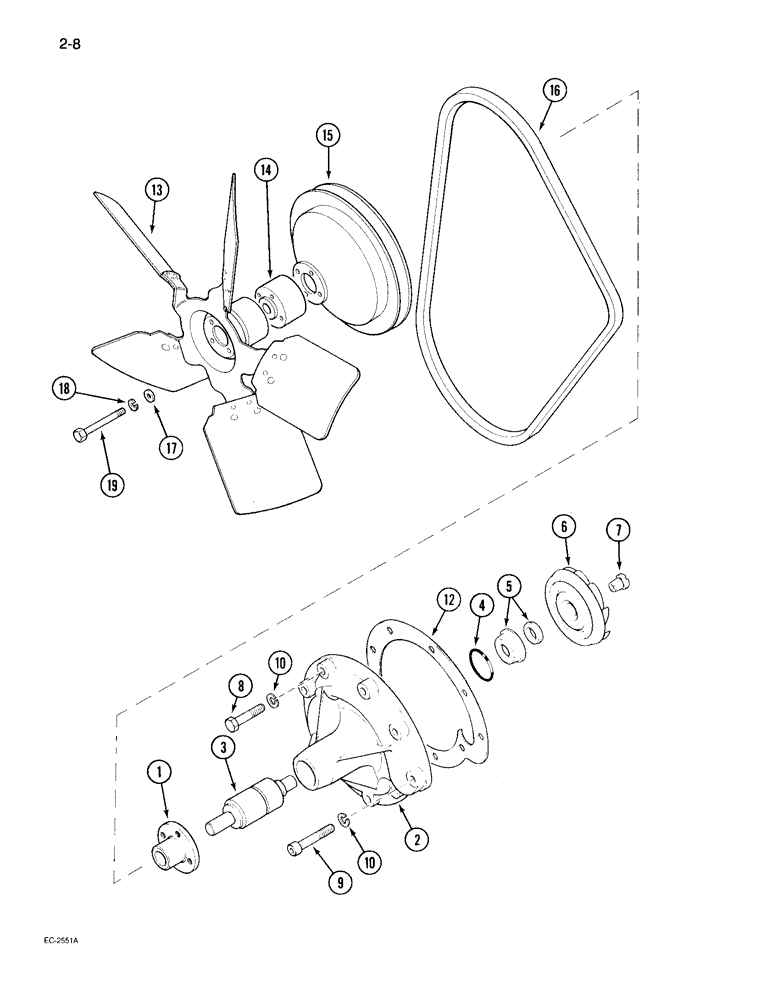 Схема запчастей Case IH 495 - (2-008) - WATER PUMP AND FAN (02) - ENGINE