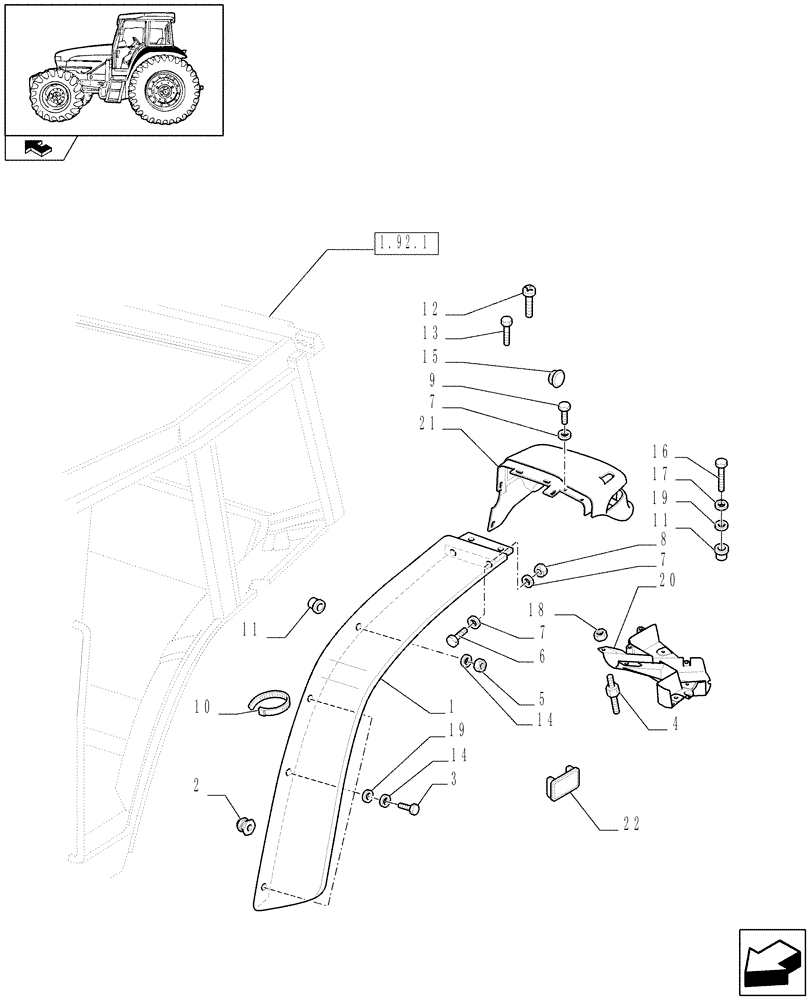 Схема запчастей Case IH FARMALL 85U - (1.92.5[01A]) - REAR FENDERS - W/CAB - D6797 (08) - SHEET METAL