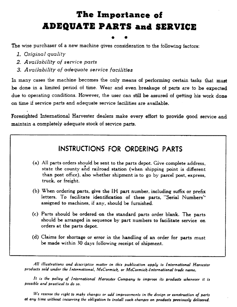 Схема запчастей Case IH 10 - (1) - INSTRUCTIONS FOR ORDERING PARTS 
