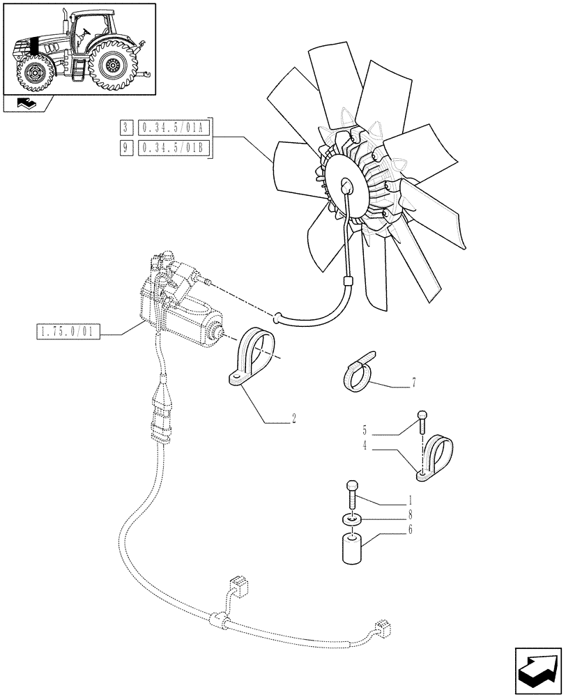 Схема запчастей Case IH PUMA 180 - (0.34.5/01) - (VAR.041-132) REVERSIBLE FAN (01) - ENGINE