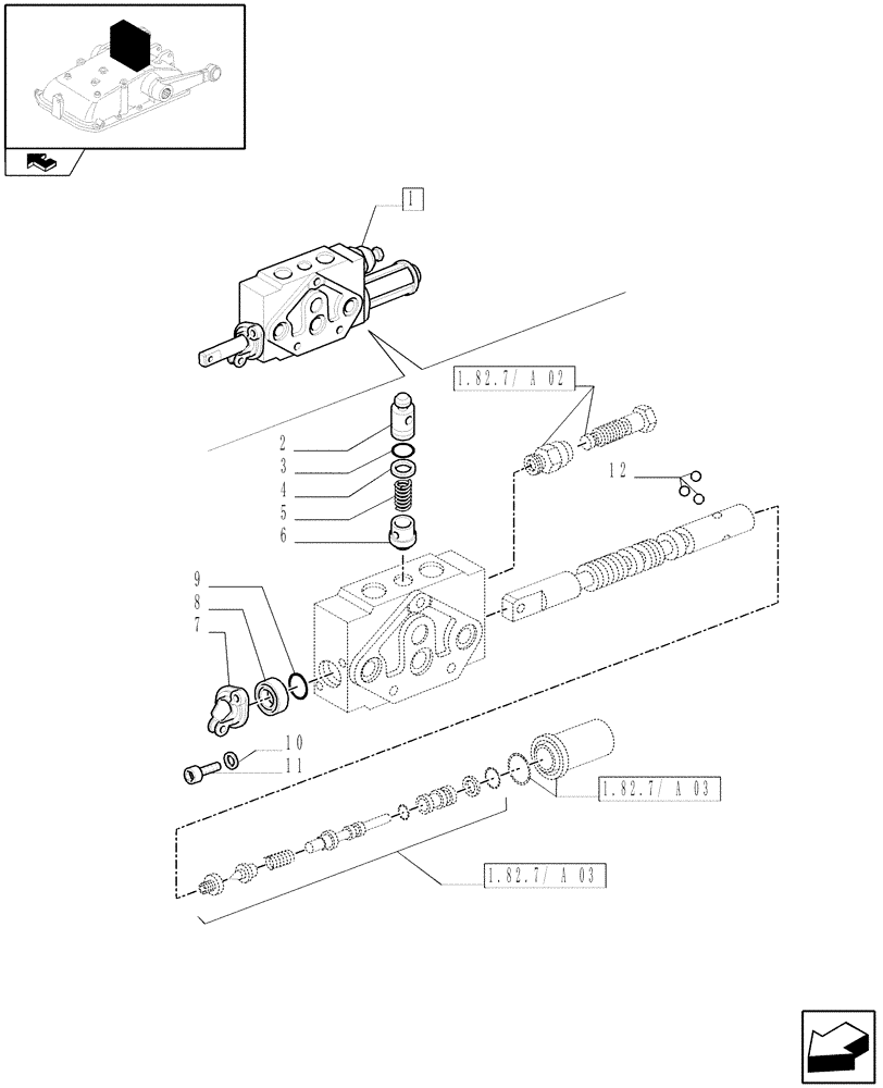 Схема запчастей Case IH FARMALL 95N - (1.82.7/ A[01]) - DOUBLE - ACTING EXTERNAL CONTROL VALVE WITH FLOAT AND AUTOMATIC CUTOUT - BREAKDOWN (07) - HYDRAULIC SYSTEM