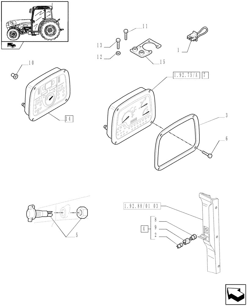 Схема запчастей Case IH FARMALL 75N - (1.92.75[01]) - INSTRUMENT CLUSTER AND ELECTRIC CONTROLS (10) - OPERATORS PLATFORM/CAB