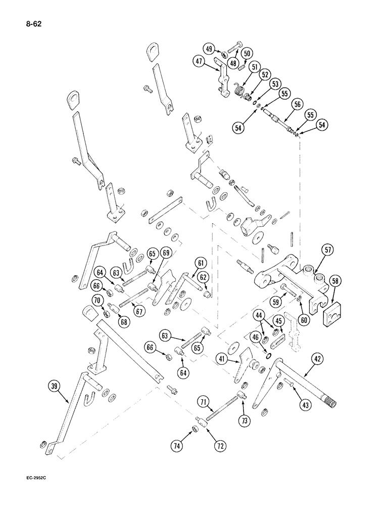 Схема запчастей Case IH 695 - (8-62) - DRAFT CONTROL, EXTERNAL LEVERS AND LINKAGE, WITH CAB (08) - HYDRAULICS