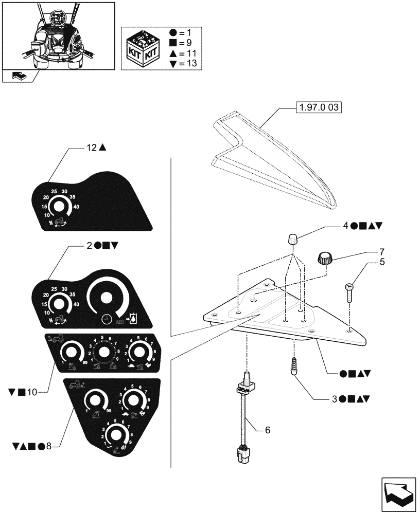 Схема запчастей Case IH PUMA 140 - (1.75.1/04) - COMMAND ARM WITH SLIP CONTROL (RADAR) - CONTROLS (VAR.332021-332023-332024-332026) (06) - ELECTRICAL SYSTEMS