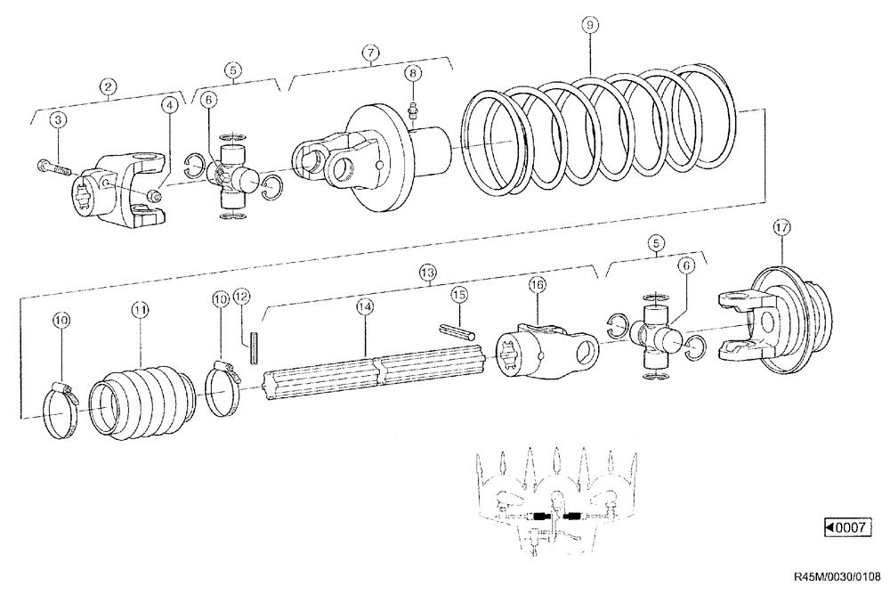 Схема запчастей Case IH RU450 - (0030) - UNIVERSAL DRIVE SHAFT (58) - ATTACHMENTS/HEADERS