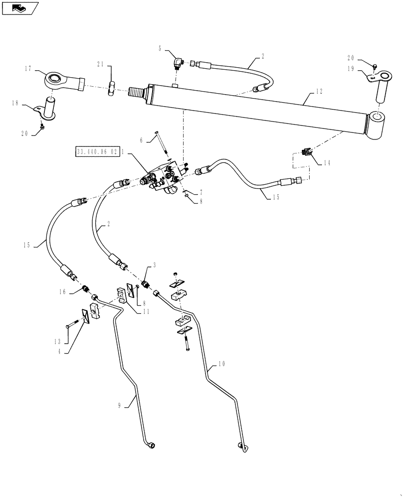 Схема запчастей Case IH 8230 - (35.440.03[02]) - UNLOADER SWING CYLINDER AND LINES, HC VERSION, POWER EXTENSIONS & COVERS (35) - HYDRAULIC SYSTEMS