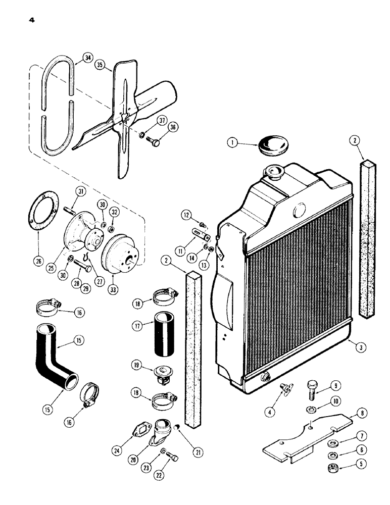 Схема запчастей Case IH 430 - (004) - ENGINE COOLING SYSTEM, 430 SERIES, 148 B SPARK IGNITION ENGINE (02) - ENGINE