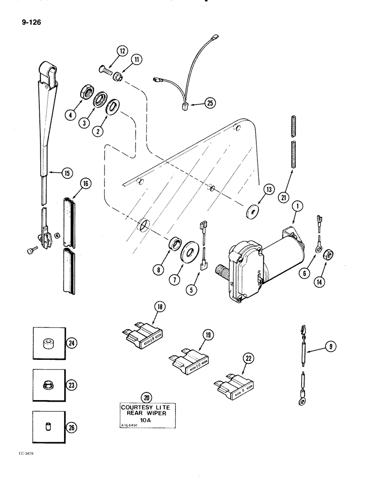 Схема запчастей Case IH 2096 - (9-126) - REAR WINDOW WIPER (09) - CHASSIS/ATTACHMENTS