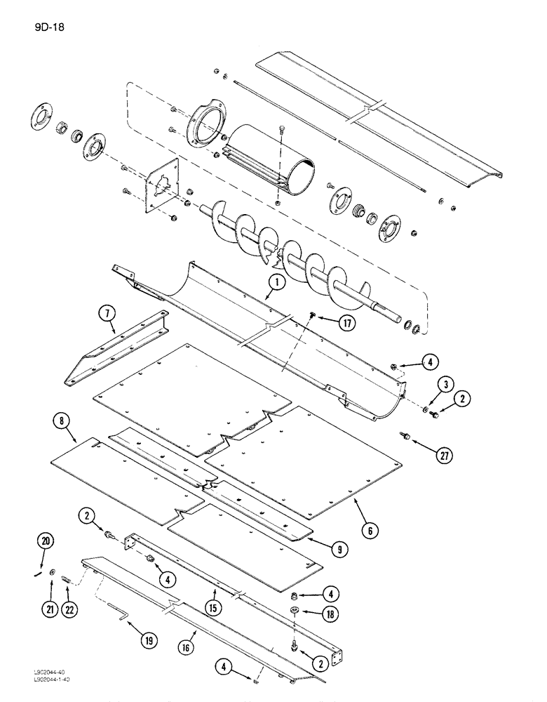 Схема запчастей Case IH 1680 - (9D-18) - TAILINGS AUGER TROUGH (16) - GRAIN ELEVATORS & AUGERS