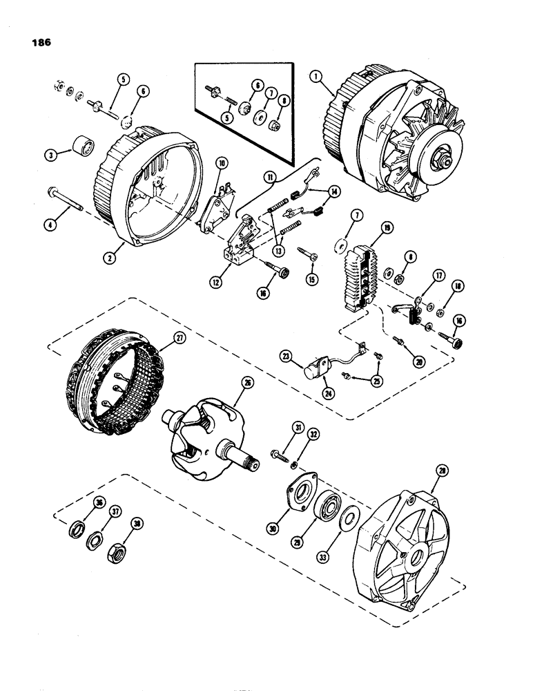 Схема запчастей Case IH 970 - (186) - A47044 ALTERNATOR, 72 AMP DELCO-REMY (04) - ELECTRICAL SYSTEMS