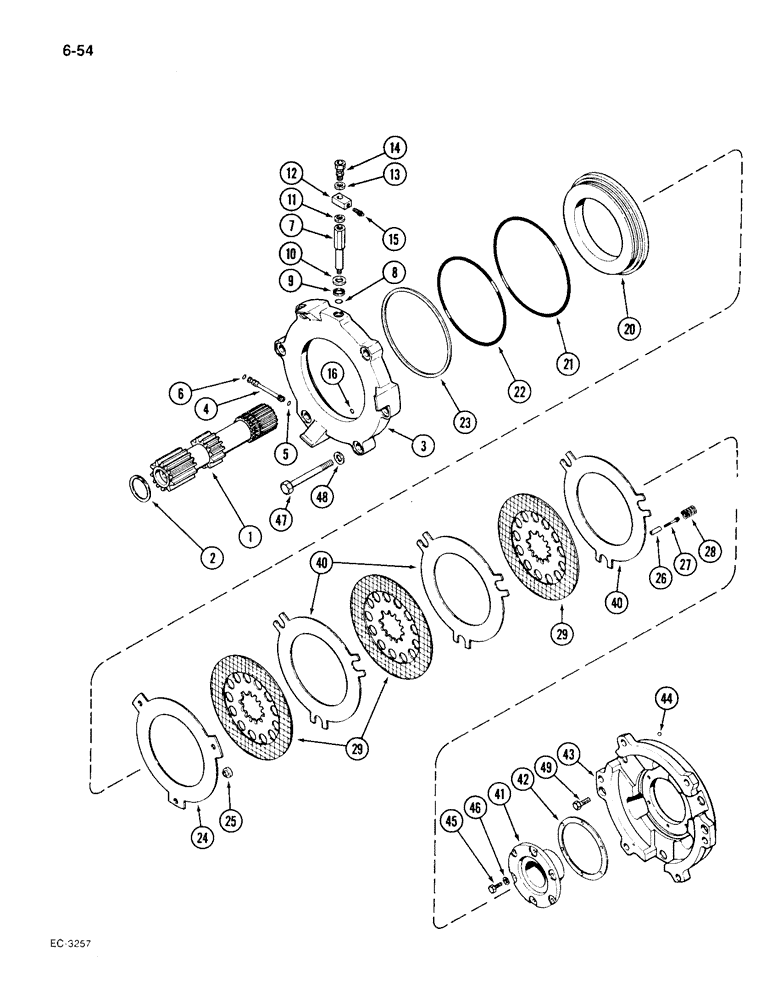 Схема запчастей Case IH 1896 - (6-54) - DIFFERENTIAL ASSEMBLY, SHAFT AND BRAKE, TRANSMISSION SERIAL NUMBER 16265423 AND AFTER (06) - POWER TRAIN