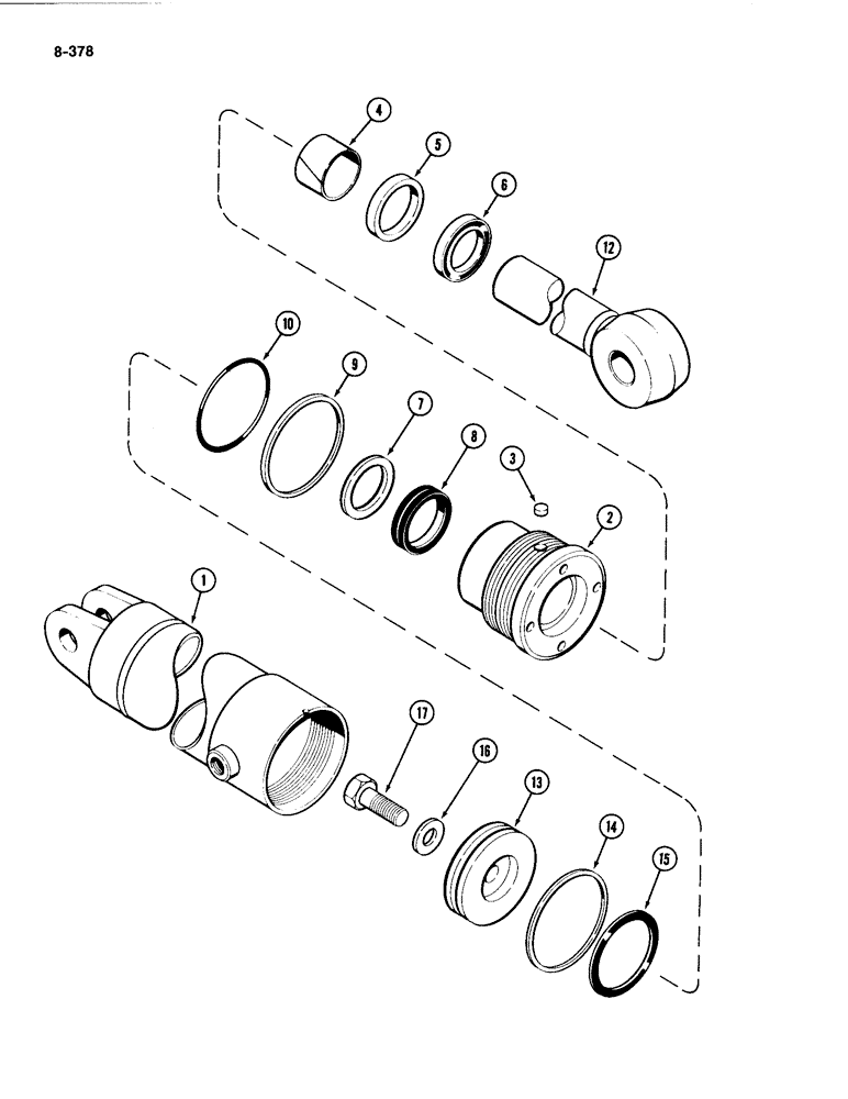 Схема запчастей Case IH 4494 - (8-378) - HITCH LIFT CYLINDER ASSEMBLY, 4 INCH (102 MM) BORE X 9-27/32 INCH (250MM) STROKE (08) - HYDRAULICS