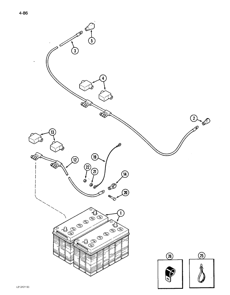 Схема запчастей Case IH 1680 - (4-086) - BATTERY & BATTERY CABLES, W/TAPERED CLAMP POSTS, P.I.N. JJC0115301 & AFTER (06) - ELECTRICAL