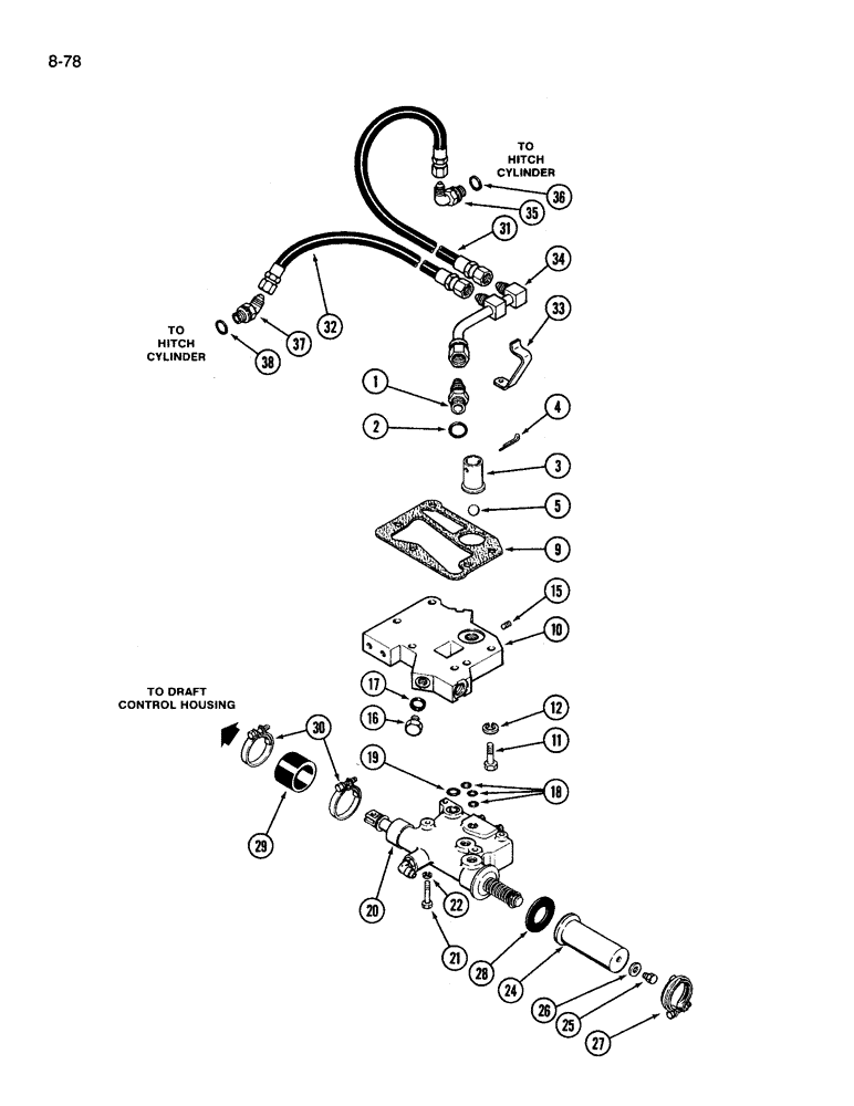 Схема запчастей Case IH 3394 - (8-78) - HITCH SYSTEM, DEPTH AND POSITION VALVE, MANIFOLD AND TUBES (08) - HYDRAULICS