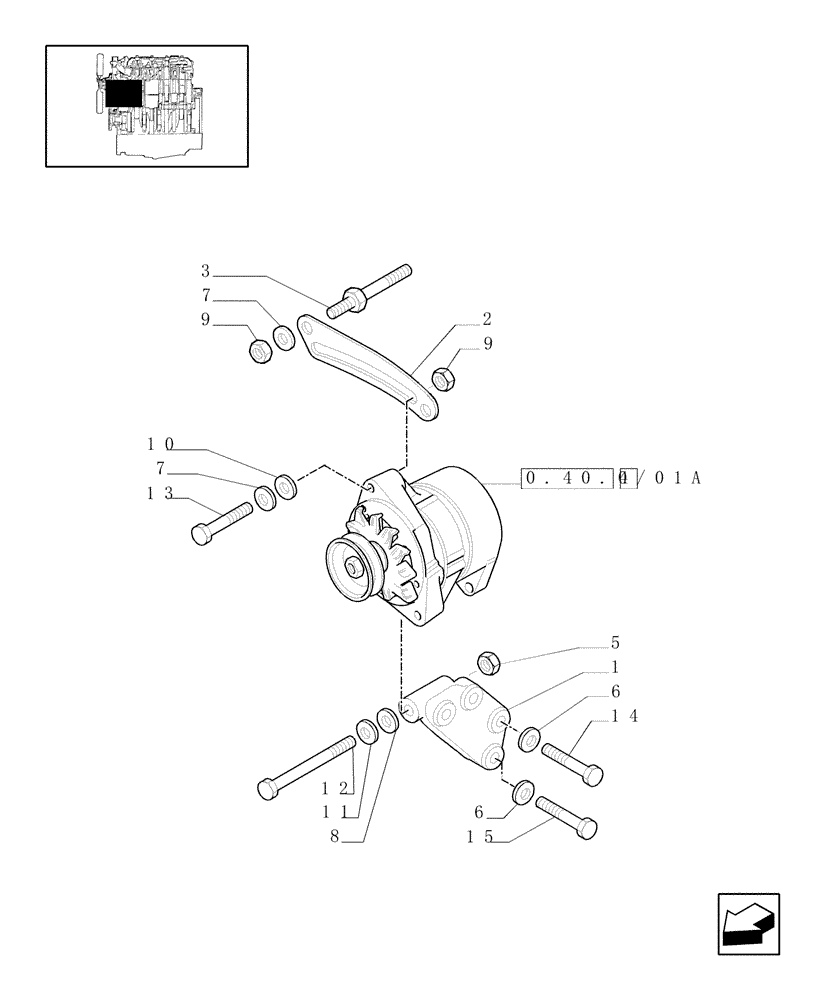 Схема запчастей Case IH JX1070C - (0.40.0/01) - ALTERNATOR MOUNTING (65A-85A) (01) - ENGINE