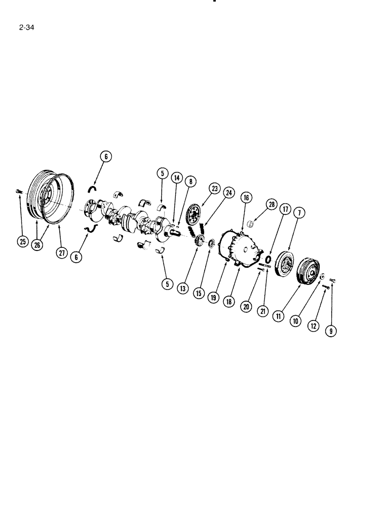 Схема запчастей Case IH 4000 - (2-34) - CRANKSHAFT, FLYWHEEL AND FRONT COVER, C-232 AND C-258 GAS ENGINE (02) - ENGINE