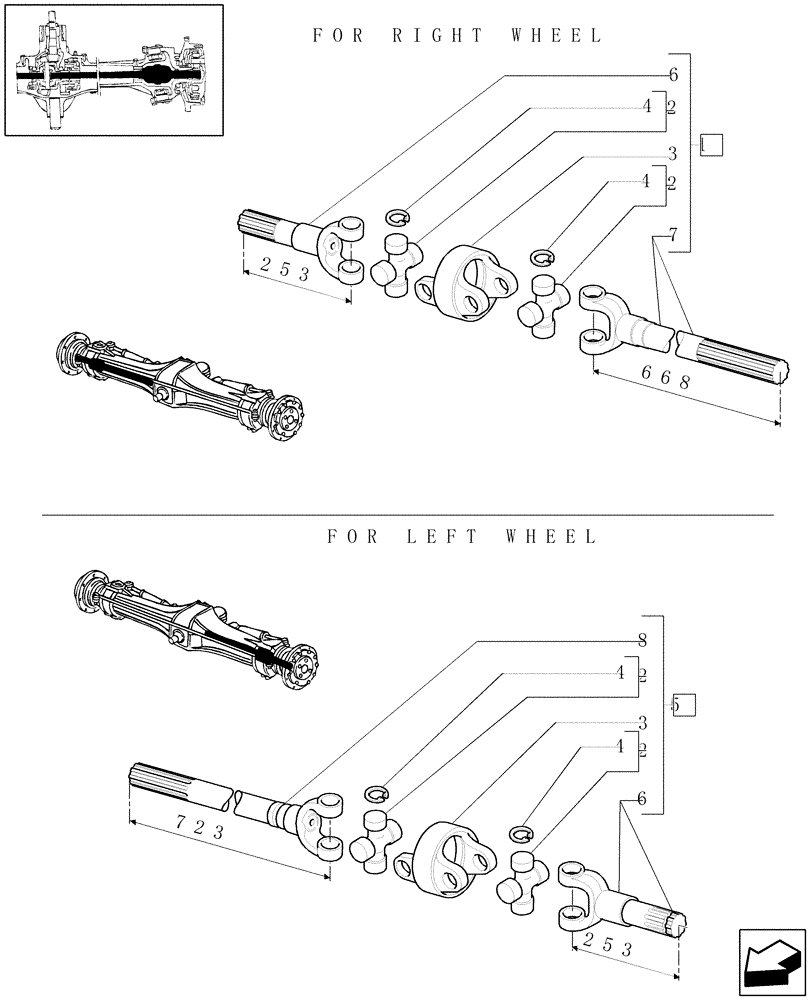 Схема запчастей Case IH PUMA 195 - (1.40.1/10B) - (VAR.195-212) 4WD FRONT AXLE - AXLE-SHAFT ARTICULATED - BREAKDOWN - D6353 (04) - FRONT AXLE & STEERING