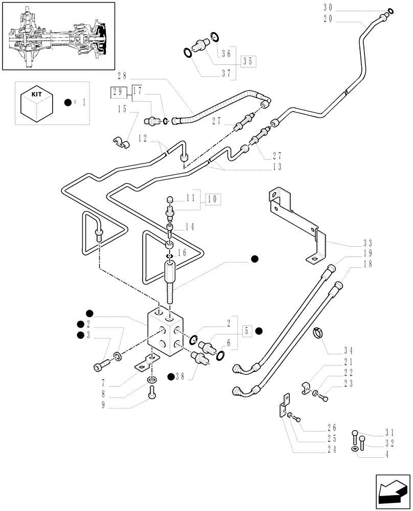 Схема запчастей Case IH MAXXUM 115 - (1.40. 9/14[03]) - (CL.4) FRONT AXLE W/MULTI-PLATE DIFF. LOCK, ST. SENSOR AND BRAKES - BRAKES PIPES - C6684 (VAR.330430) (04) - FRONT AXLE & STEERING