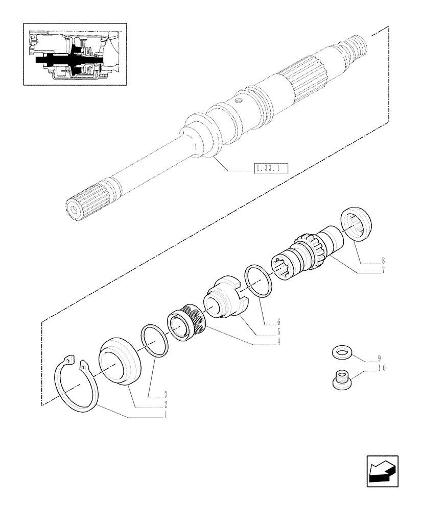 Схема запчастей Case IH MAXXUM 110 - (1.33.3) - 4WD MECHANICAL ENGAGEMENT - COUPLING SLEEVE AND HUB (04) - FRONT AXLE & STEERING