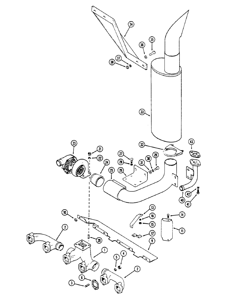 Схема запчастей Case IH 2670 - (030) - EXHAUST MANIFOLD AND MUFFLER, 504BDT INTERCOOLED DIESEL ENGINE (02) - ENGINE