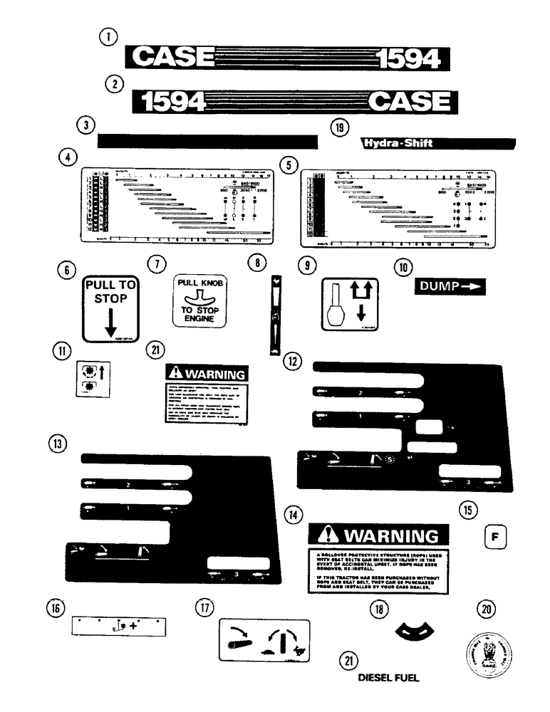 Схема запчастей Case IH 1594 - (9-386) - DECALS, TRACTORS WITHOUT CAB, PRIOR TO P.I.N. 11526001 (09) - CHASSIS/ATTACHMENTS