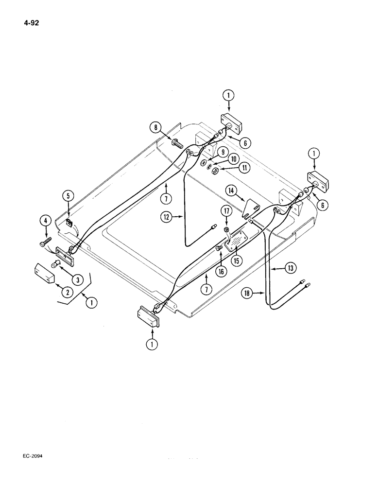 Схема запчастей Case IH 385 - (4-092) - ROPS CANOPY WIRING AND LIGHTS (04) - ELECTRICAL SYSTEMS