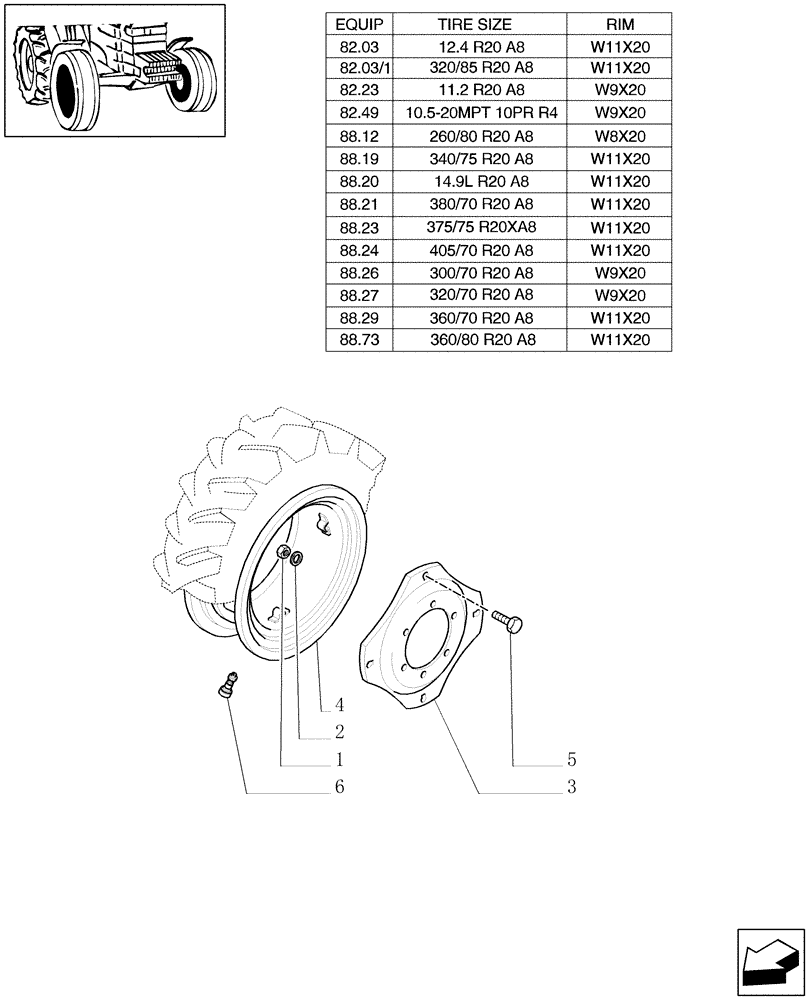 Схема запчастей Case IH JX1070C - (82.00[02]) - 4WD DRIVING WHEELS (11) - WHEELS/TRACKS