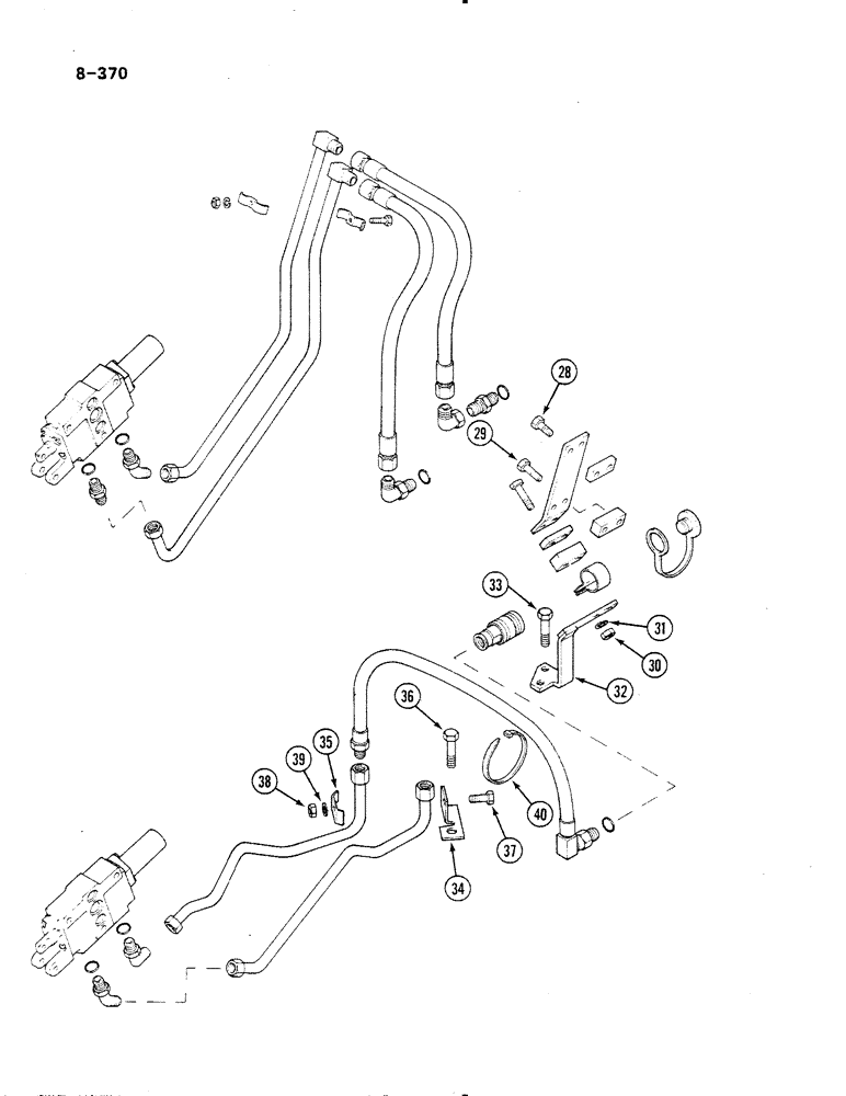 Схема запчастей Case IH 485 - (8-370) - AUXILIARY VALVES, COUPLINGS AND PIPES, BOSCH, 1ST AND 2ND BANK, P.I.N. 18001 AND AFTER (CONTD) (08) - HYDRAULICS